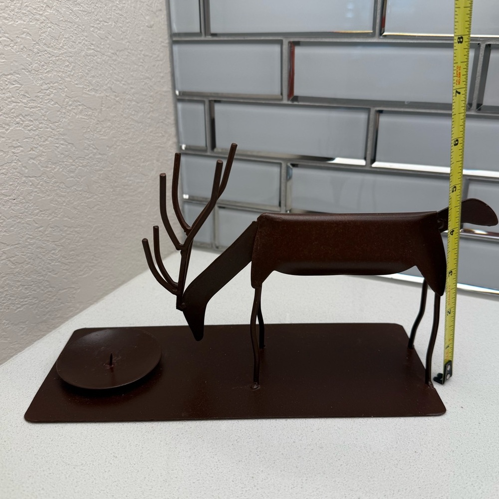 Folk Art Deer Metal Candle Holder Cabin Christmas Reindeer Rustic - Picture 13 of 13